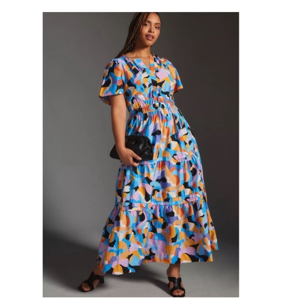 Anthropologie Colorful Abstract Print Maxi Dress
